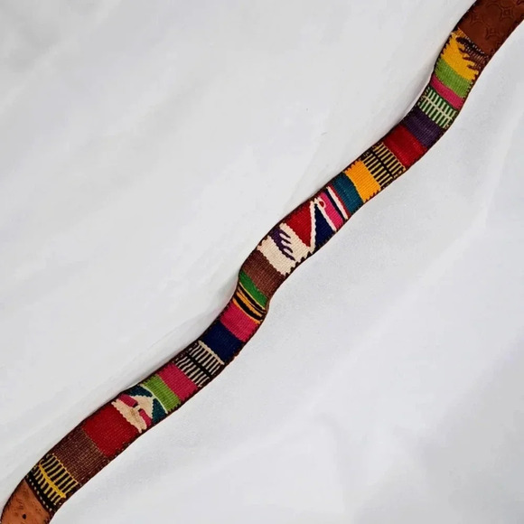 Vintage 90's Woven Color - Tooled Leather Belt Made in Guatemala - Picture 2 of 5